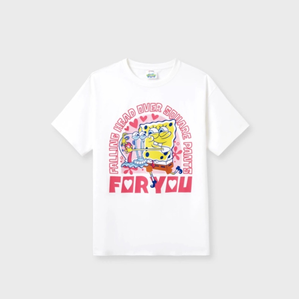 Men SpongeBob SquarePants Character Valentine's Heart Pattern Cotton T-shirt